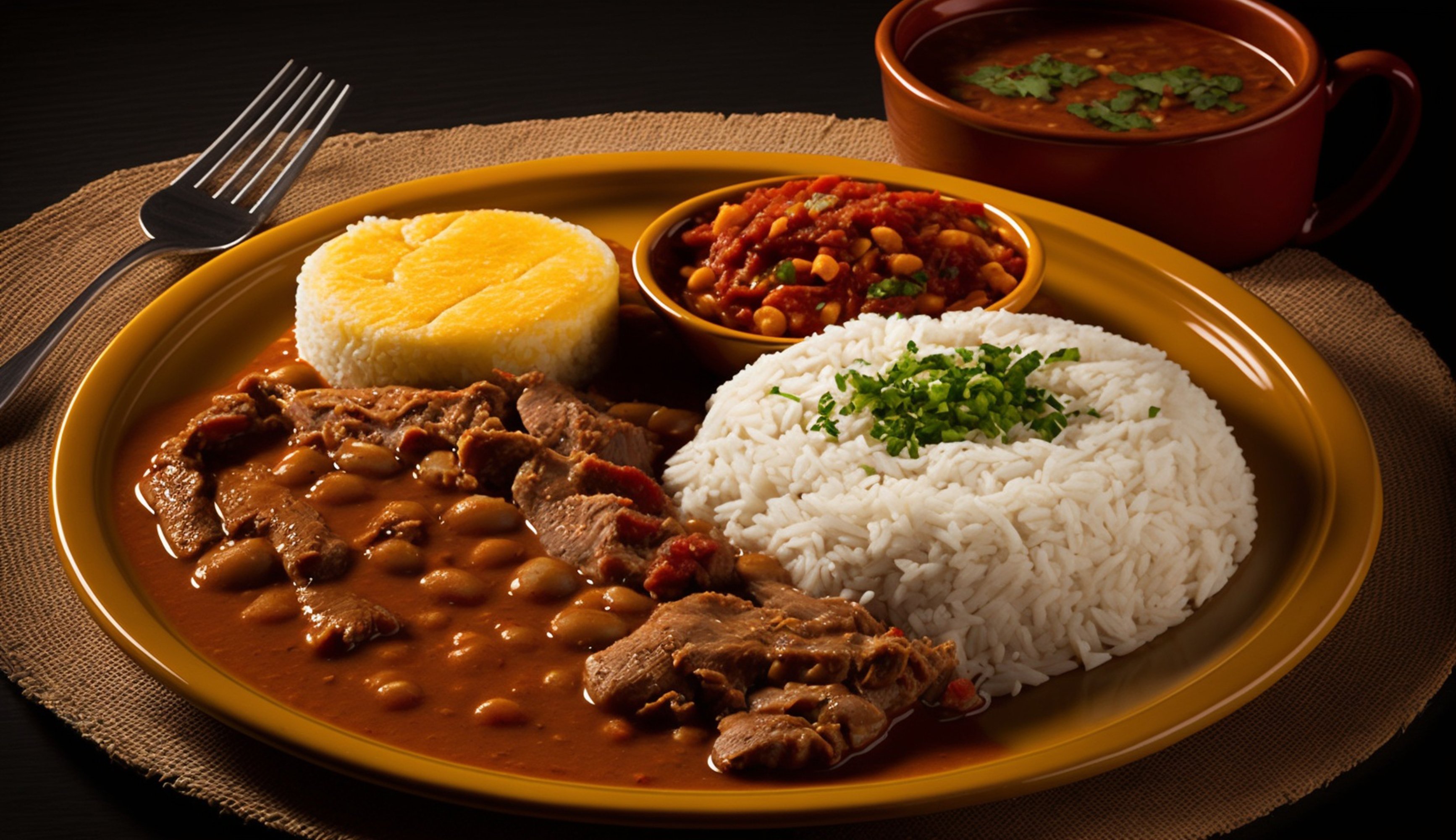 arroz, feijão e carne